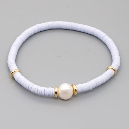 Fashion Bohemian Beach Style Natural Baroque Pearl Color Soft Ceramic Letter Bracelet For Women