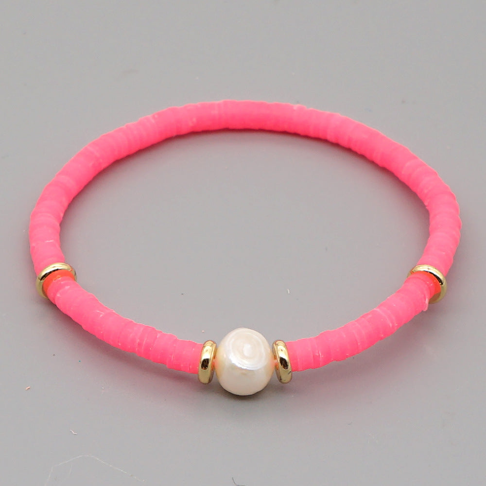 Fashion Bohemian Beach Style Natural Baroque Pearl Color Soft Ceramic Letter Bracelet For Women