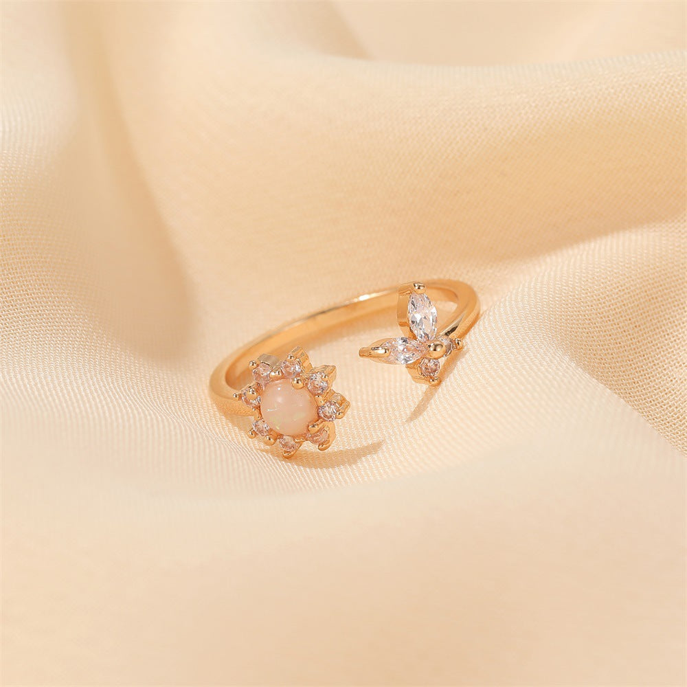 Hot Selling Opal Sunflower Ring Dreamy Simple Sweet Butterfly Open Ring Wholesale Gooddiy