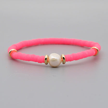 Fashion Bohemian Beach Style Natural Baroque Pearl Color Soft Ceramic Letter Bracelet For Women