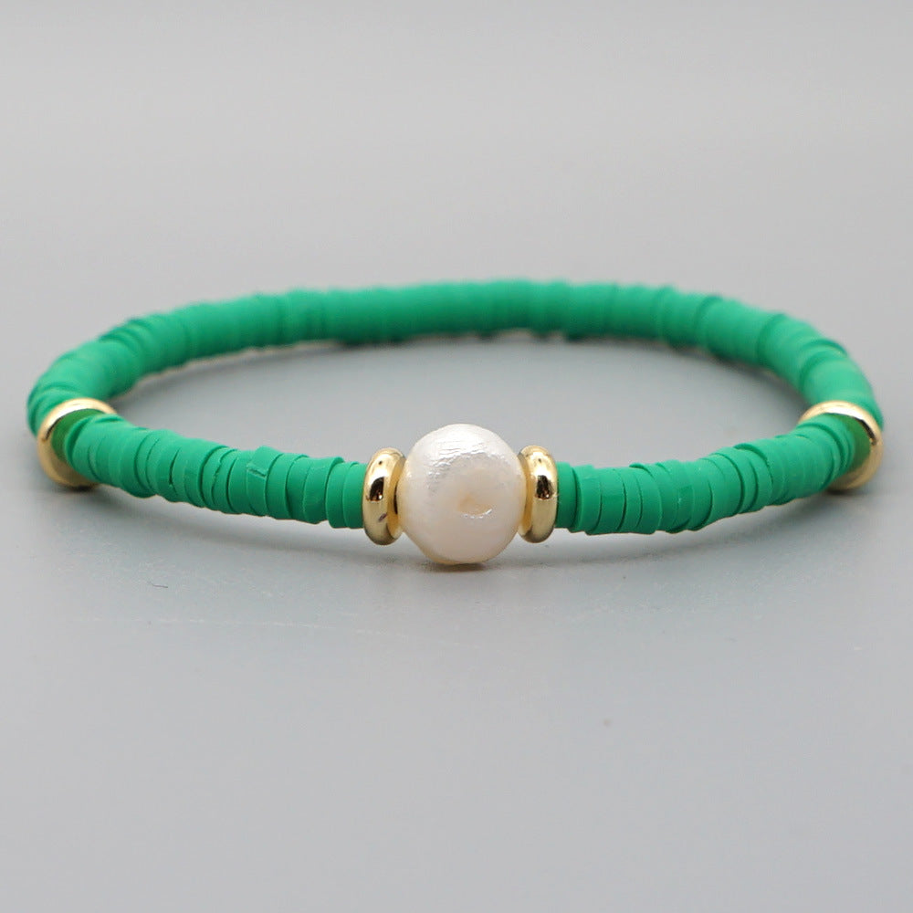 Fashion Bohemian Beach Style Natural Baroque Pearl Color Soft Ceramic Letter Bracelet For Women