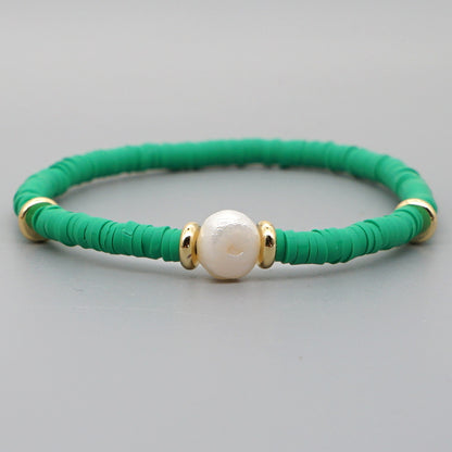 Fashion Bohemian Beach Style Natural Baroque Pearl Color Soft Ceramic Letter Bracelet For Women