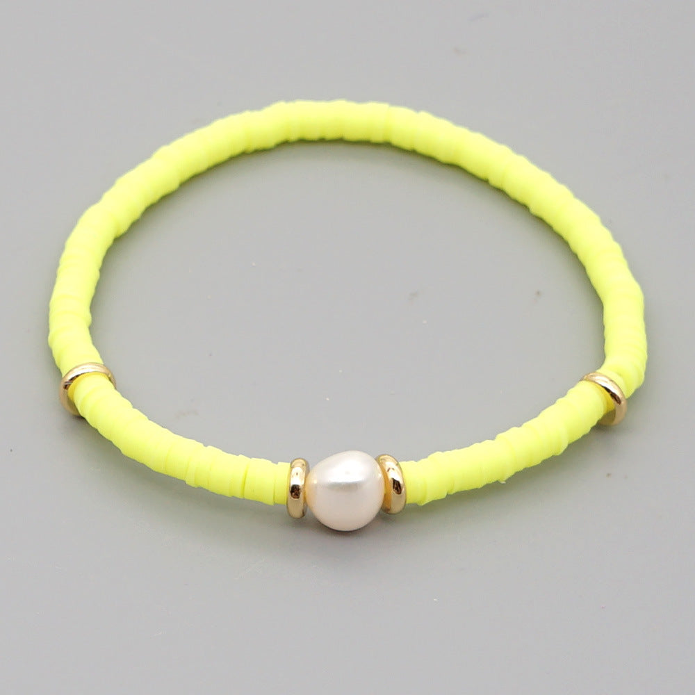 Fashion Bohemian Beach Style Natural Baroque Pearl Color Soft Ceramic Letter Bracelet For Women