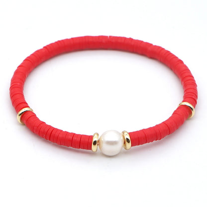 Fashion Bohemian Beach Style Natural Baroque Pearl Color Soft Ceramic Letter Bracelet For Women