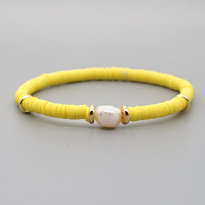 Fashion Bohemian Beach Style Natural Baroque Pearl Color Soft Ceramic Letter Bracelet For Women