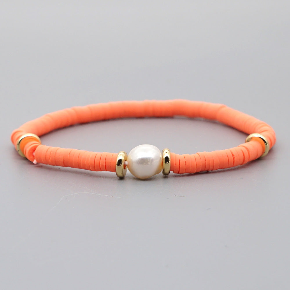 Fashion Bohemian Beach Style Natural Baroque Pearl Color Soft Ceramic Letter Bracelet For Women