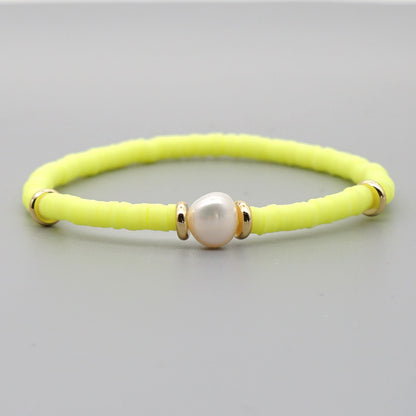 Fashion Bohemian Beach Style Natural Baroque Pearl Color Soft Ceramic Letter Bracelet For Women