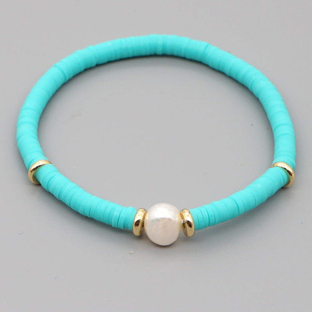 Fashion Bohemian Beach Style Natural Baroque Pearl Color Soft Ceramic Letter Bracelet For Women