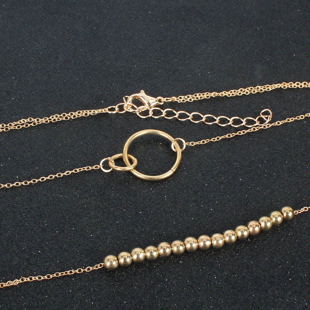 Retro Exaggerated Golden Round Bead Chain Ring Pendant Fashion Multi-layer Necklace Wholesale