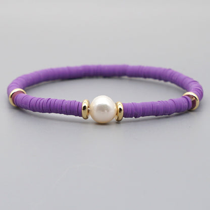 Fashion Bohemian Beach Style Natural Baroque Pearl Color Soft Ceramic Letter Bracelet For Women