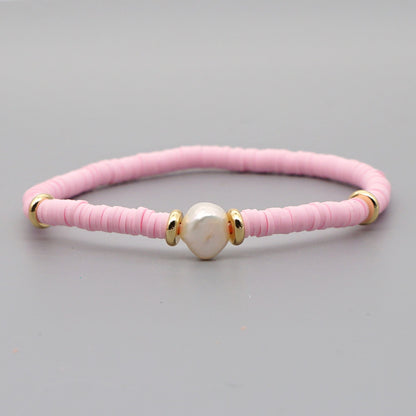 Fashion Bohemian Beach Style Natural Baroque Pearl Color Soft Ceramic Letter Bracelet For Women