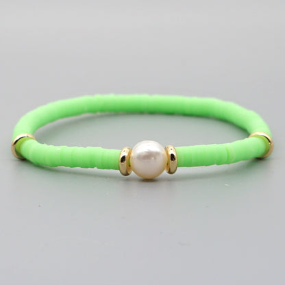 Fashion Bohemian Beach Style Natural Baroque Pearl Color Soft Ceramic Letter Bracelet For Women