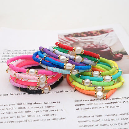 Fashion Bohemian Beach Style Natural Baroque Pearl Color Soft Ceramic Letter Bracelet For Women