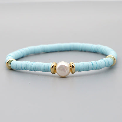 Fashion Bohemian Beach Style Natural Baroque Pearl Color Soft Ceramic Letter Bracelet For Women