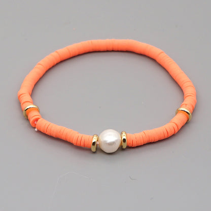 Fashion Bohemian Beach Style Natural Baroque Pearl Color Soft Ceramic Letter Bracelet For Women