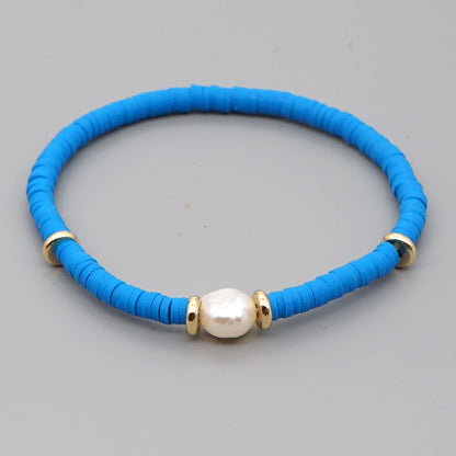 Fashion Bohemian Beach Style Natural Baroque Pearl Color Soft Ceramic Letter Bracelet For Women