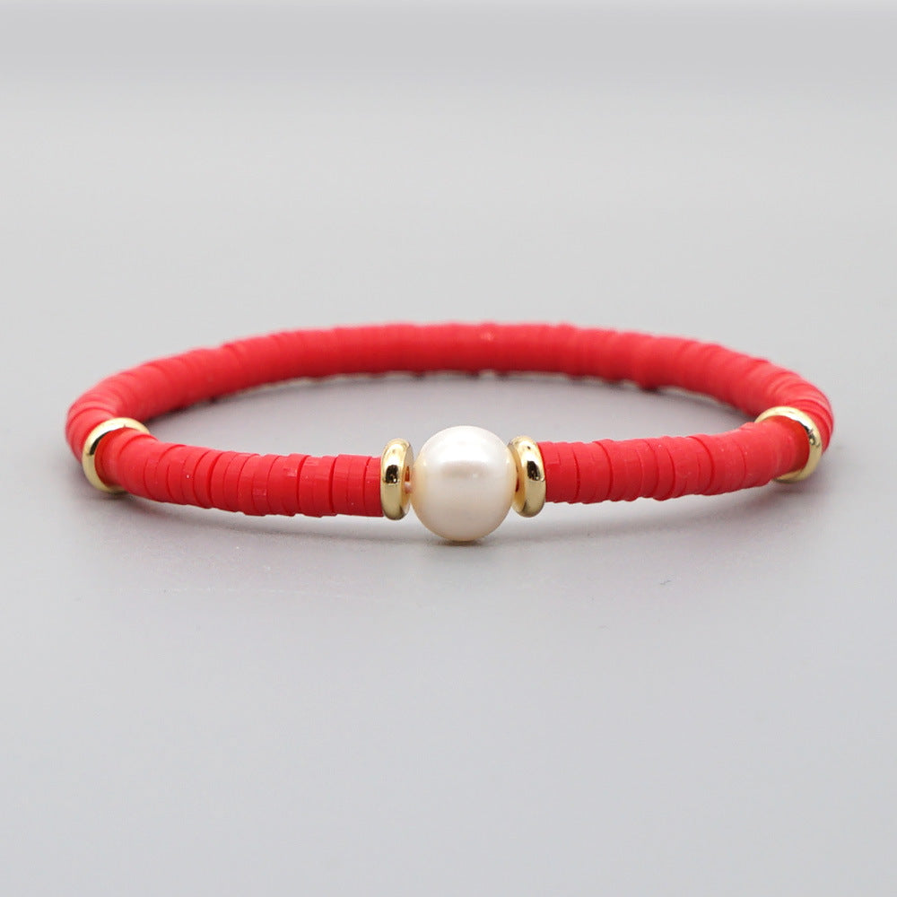 Fashion Bohemian Beach Style Natural Baroque Pearl Color Soft Ceramic Letter Bracelet For Women