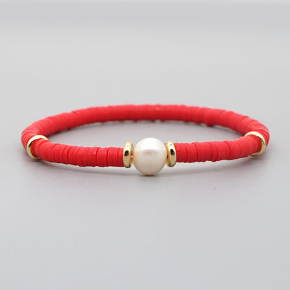 Fashion Bohemian Beach Style Natural Baroque Pearl Color Soft Ceramic Letter Bracelet For Women