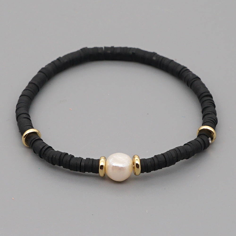 Fashion Bohemian Beach Style Natural Baroque Pearl Color Soft Ceramic Letter Bracelet For Women