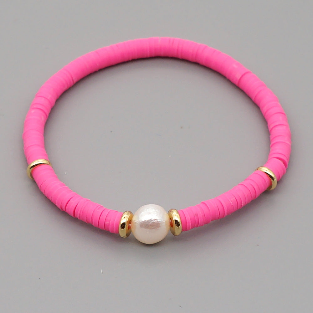 Fashion Bohemian Beach Style Natural Baroque Pearl Color Soft Ceramic Letter Bracelet For Women