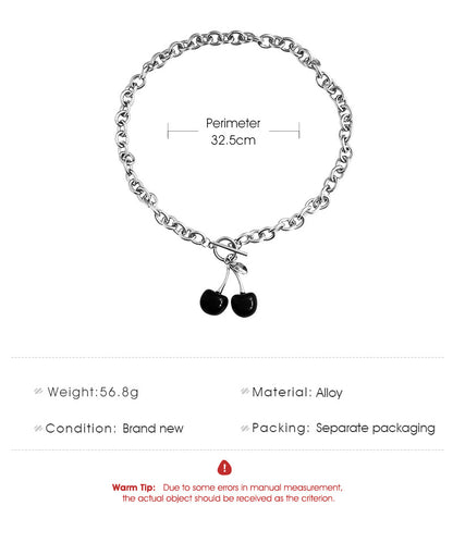 Fashion Black Cherry Exaggerated Thick Chain Word Buckle Necklace Fruit Choker Clavicle Chain