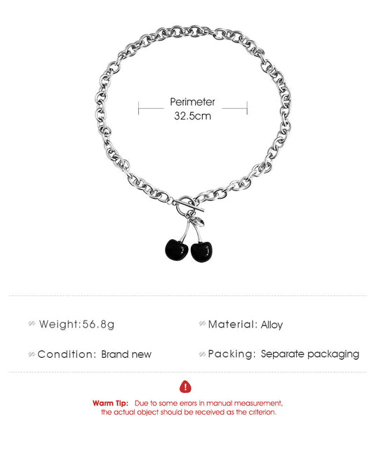 Fashion Black Cherry Exaggerated Thick Chain Word Buckle Necklace Fruit Choker Clavicle Chain