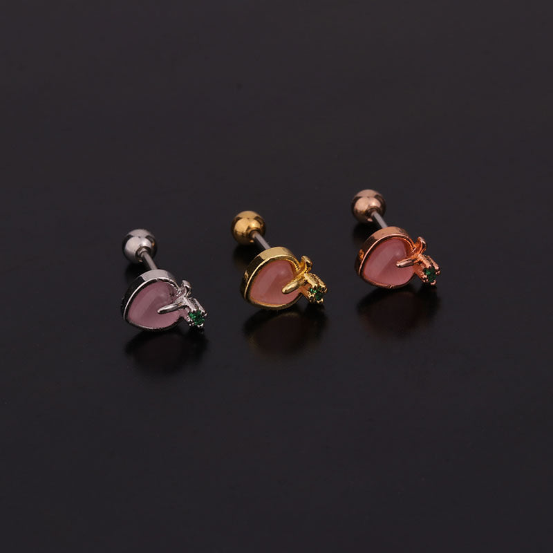 Fruit Inlaid Zircon Metal Earrings