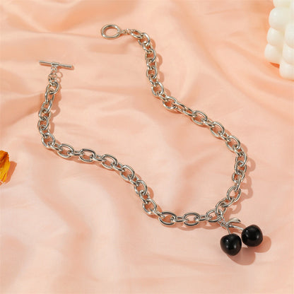 Fashion Black Cherry Exaggerated Thick Chain Word Buckle Necklace Fruit Choker Clavicle Chain