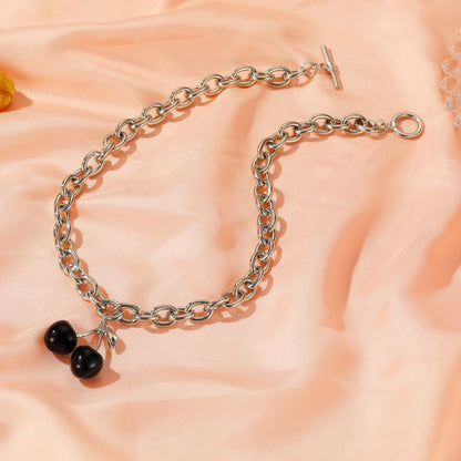 Fashion Black Cherry Exaggerated Thick Chain Word Buckle Necklace Fruit Choker Clavicle Chain