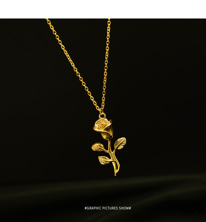 Rose Flower Titanium Steel Real Gold Plated Clavicle Women's Necklace