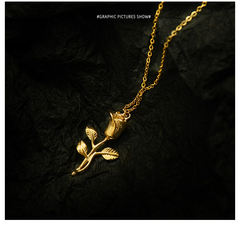 Rose Flower Titanium Steel Real Gold Plated Clavicle Women's Necklace