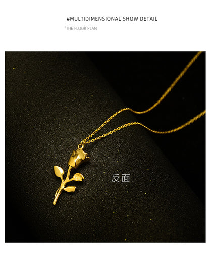 Rose Flower Titanium Steel Real Gold Plated Clavicle Women's Necklace