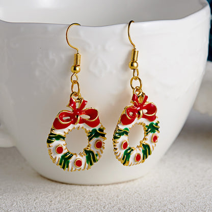 Fashion Christmas Tree Bow Knot Alloy Enamel Women's Drop Earrings 1 Pair