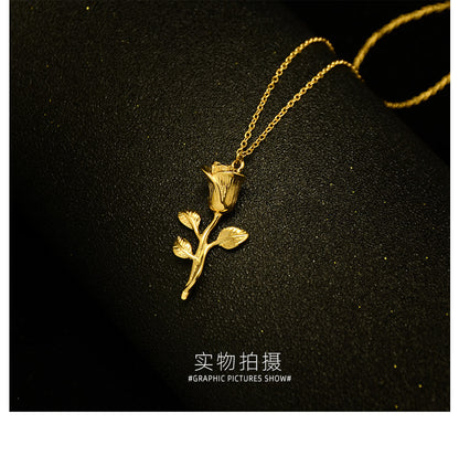 Rose Flower Titanium Steel Real Gold Plated Clavicle Women's Necklace