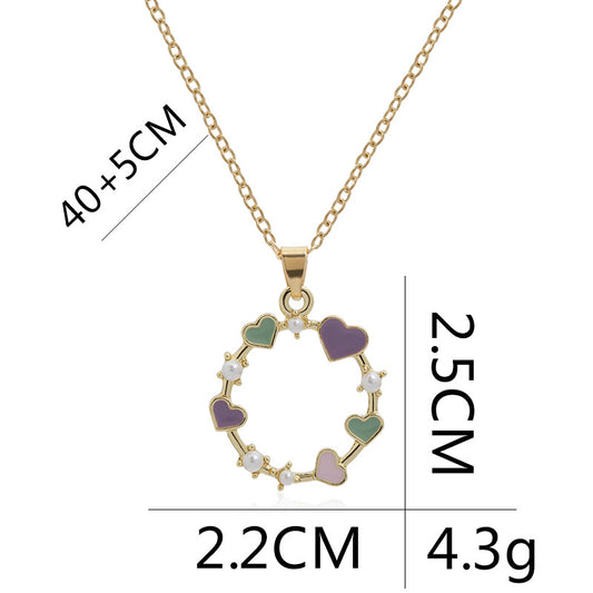 New Fashion Geometric Love-shaped Pearl Handmade Dripping Oil Ladies Wild  Necklace