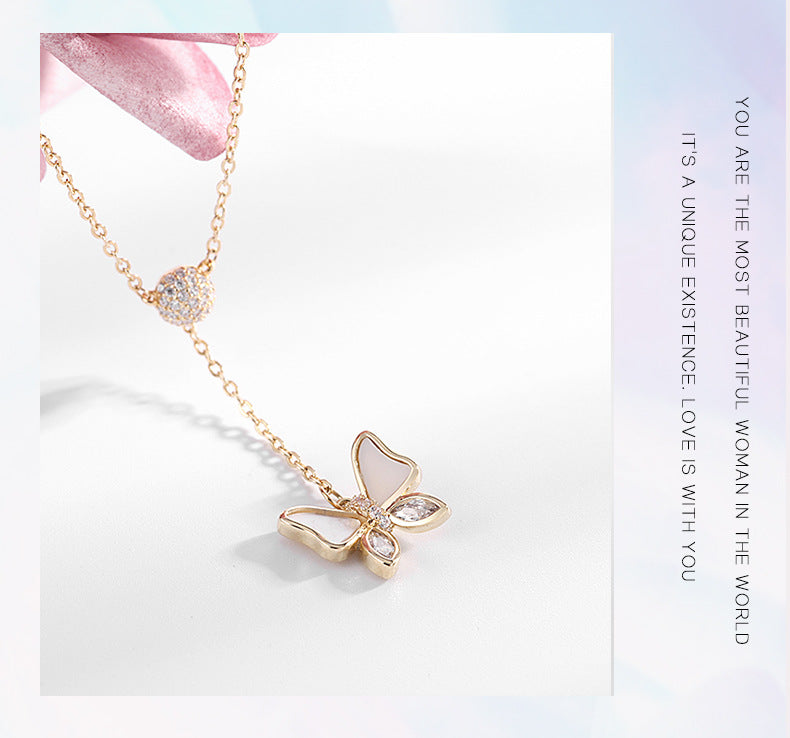 Copper Gold Plated Elegant Simple Style Butterfly Inlay Shell Zircon Necklace