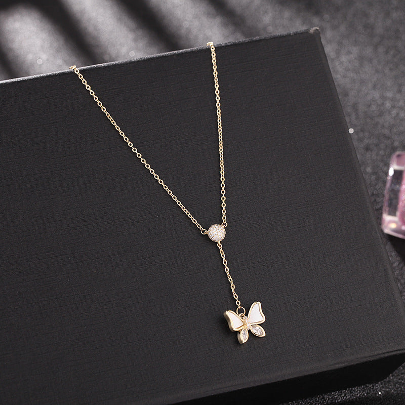 Copper Gold Plated Elegant Simple Style Butterfly Inlay Shell Zircon Necklace