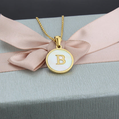 Simple Style Letter Titanium Steel Plating Inlaid Shell Necklace