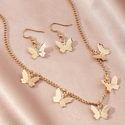Fashion Women's Butterfly Alloy Earrings Necklace Set Wholesale