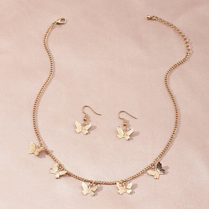 Fashion Women's Butterfly Alloy Earrings Necklace Set Wholesale