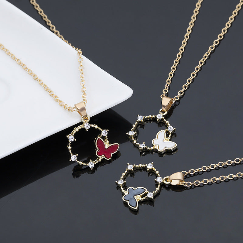 New Simple Geometric Circle Butterfly Women's Alloy Pendant Clavicle Chain Wild Necklace