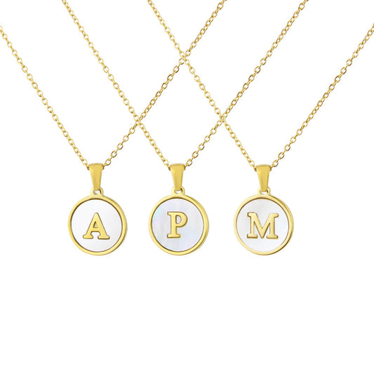 Simple Style Letter Titanium Steel Plating Inlaid Shell Necklace