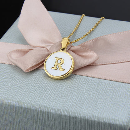 Simple Style Letter Titanium Steel Plating Inlaid Shell Necklace