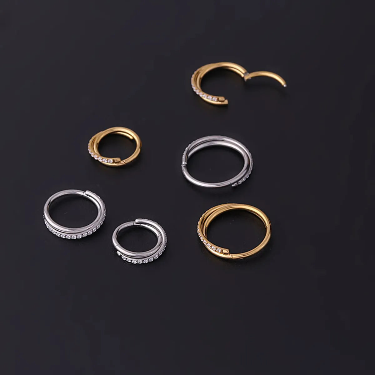 1.2mm Coil Fashion Stainless Steel Zircon Cross Seamless Closed Ring Nose Ring