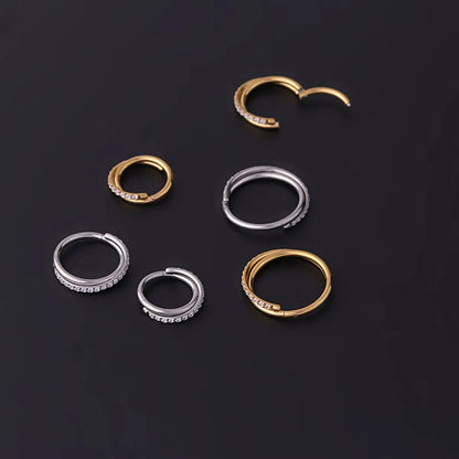 1.2mm Coil Fashion Stainless Steel Zircon Cross Seamless Closed Ring Nose Ring