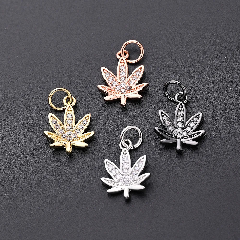 1Pc/Package 13.5x10.5mm Hole 3~3.9mm Copper Zircon Rose Gold Plated White Gold Plated Gold Plated Maple Leaf Polished Pendant