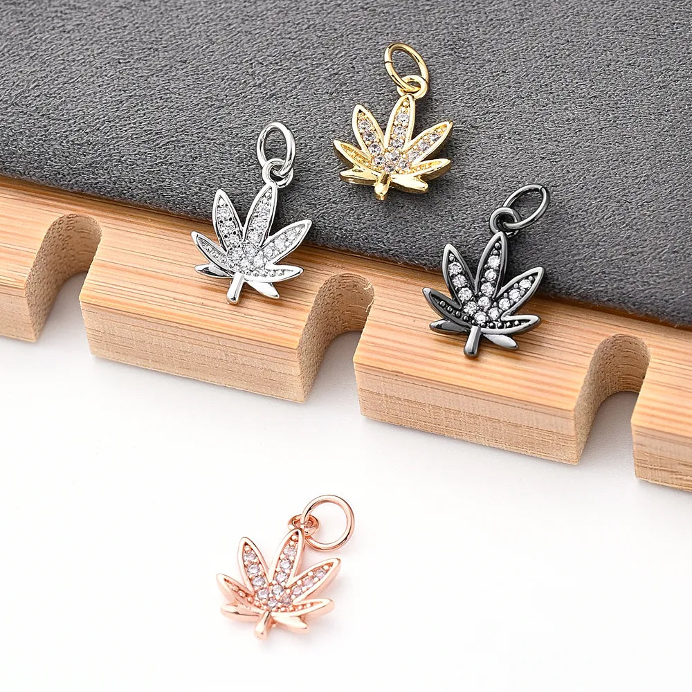 1Pc/Package 13.5x10.5mm Hole 3~3.9mm Copper Zircon Rose Gold Plated White Gold Plated Gold Plated Maple Leaf Polished Pendant