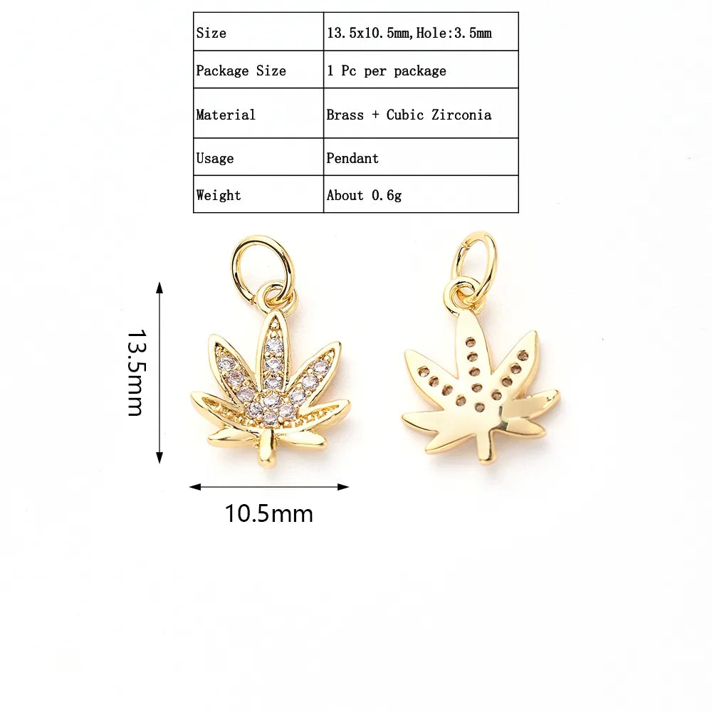 1Pc/Package 13.5x10.5mm Hole 3~3.9mm Copper Zircon Rose Gold Plated White Gold Plated Gold Plated Maple Leaf Polished Pendant