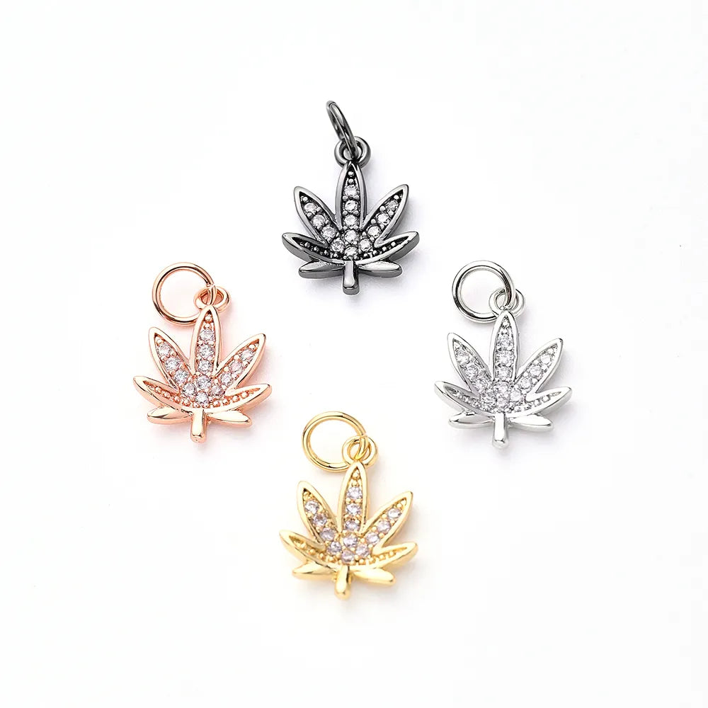 1Pc/Package 13.5x10.5mm Hole 3~3.9mm Copper Zircon Rose Gold Plated White Gold Plated Gold Plated Maple Leaf Polished Pendant