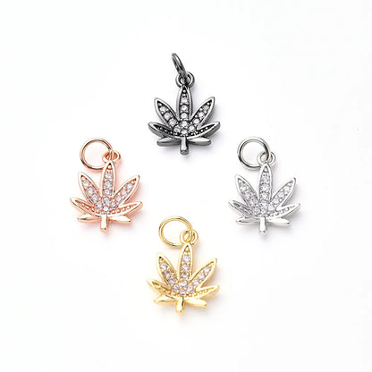 1Pc/Package 13.5x10.5mm Hole 3~3.9mm Copper Zircon Rose Gold Plated White Gold Plated Gold Plated Maple Leaf Polished Pendant